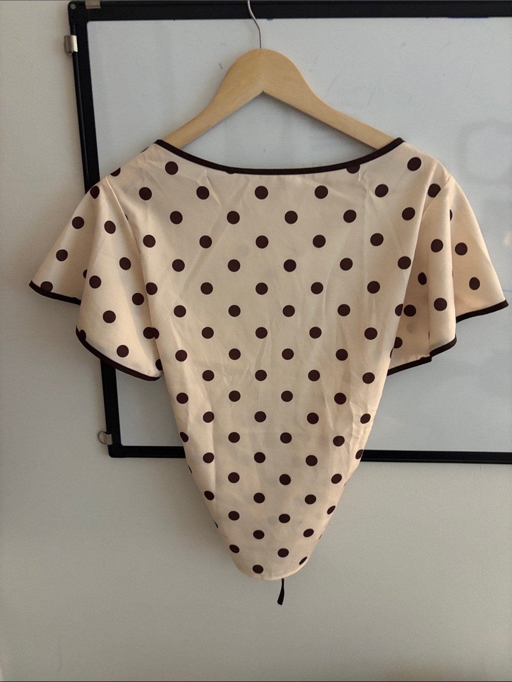 Women’s Polka Dot Flutter Sleeve Top - Beige and Brown